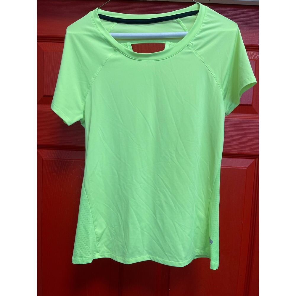 Marika Tek Dry-Wik Neon Lime Green Mesh Back Keyhole Running Shirt Small